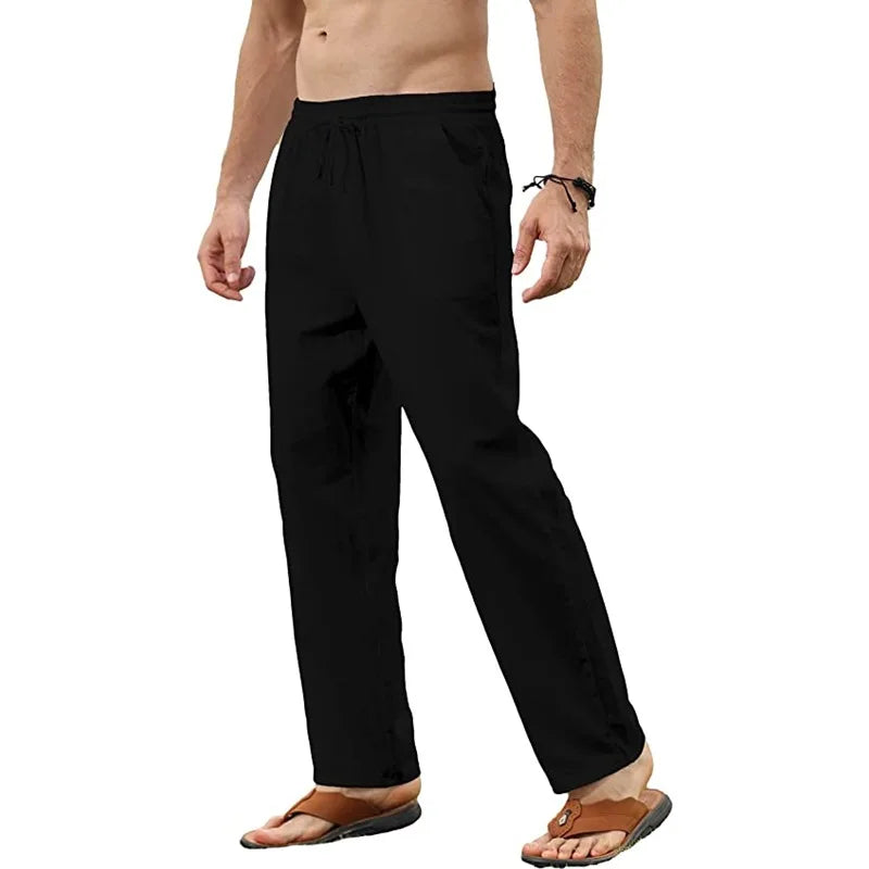 Men's Cotton Linen Pants.  Casua, l Loose Pants that are  Breathable, 5  Solid Colors with  Drawstring.  Jogger,  Yoga,  Baggy Trousers