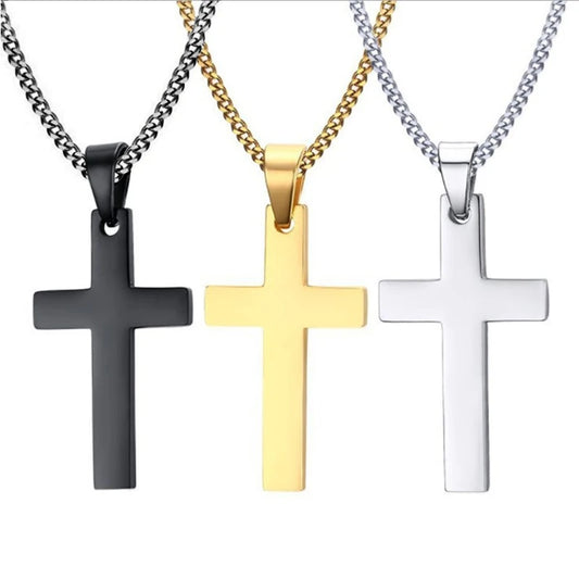 Fashion Stainless Steel Cross Pendant Necklace For Women /Men Link Chain Charm Necklace.  Boys /Girls Jewelry Gift.    Bllck is gone but silver and gold are available.