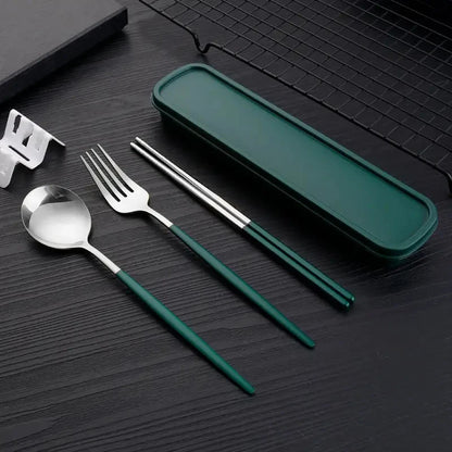3pcs Thin Portuguese portable stainless steel cutlery  including chopsticks, forks, spoons, student, home,  outdoor,  picnic tableware.  REALLY attractive with the Forest Green Dinnerware.
