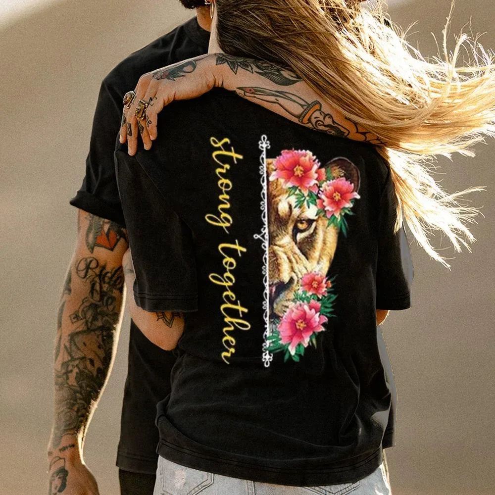 Fashion Strong Together Lion Couple T Shirts,  GREAT FATHERS  DAY Gift,  Family Matching Shirt, Valentines Day Gifts for Boyfriend or Girlfriends Clothes