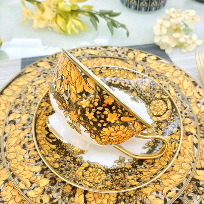 Golden Edge Luxury Tableware Set, Western Dinner Plate, Steak Flat Tray, Bone China Dinnerware Set, Coffee Cup, 10 ", 8" plates