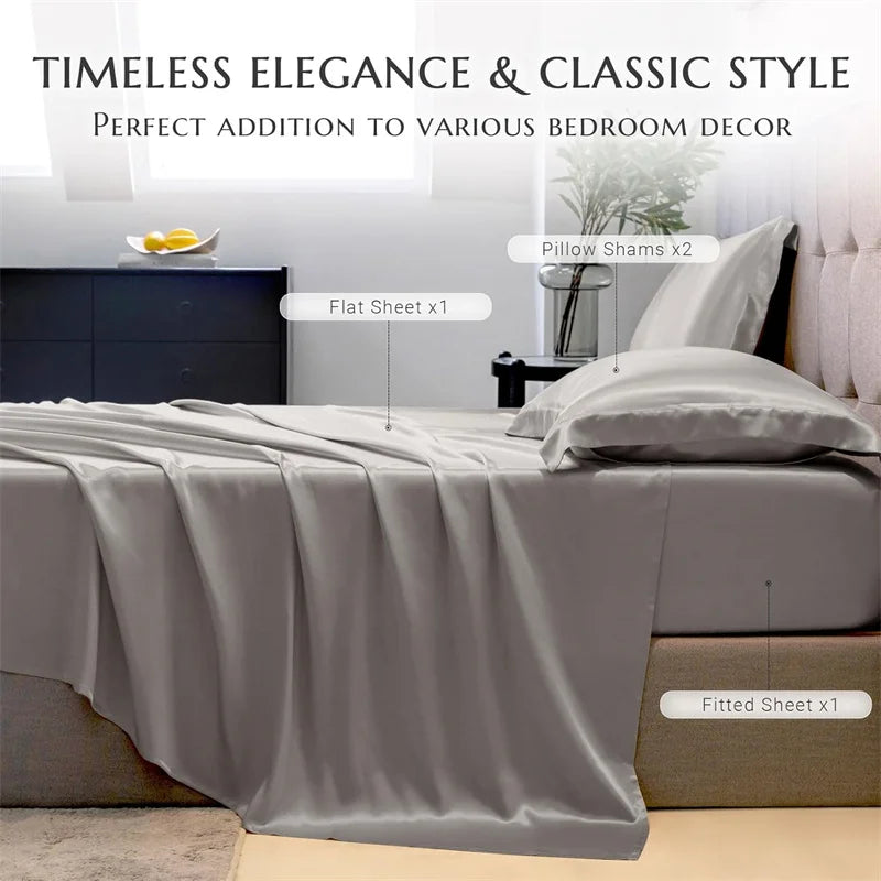100% Mulberry Silk 4/6pcs Bed Sheet Set, Luxury Silk Fitted Sheet Flat Sheet Pillowcase, Washable Soft