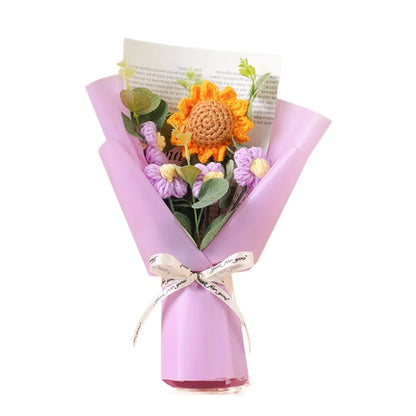 Artificial Flower Crochet Bouquet,  Handmade Anniversary Gift of Sunflower,  Daisy Bouquet for Mothers Day,  Birthday Gif, Etc.t