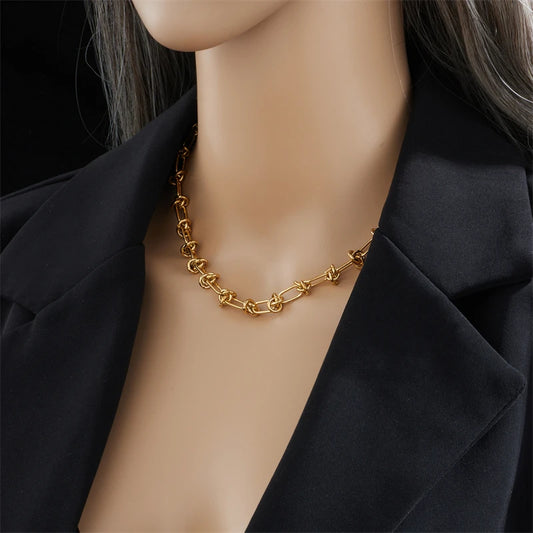 Stainless Steel, Gold /Silver Color, Twist Knot Necklace/ Bracelet For Women/Girls, Fashion Non-fading Jewelry Set Perfect for MOTHERS DAY Gift