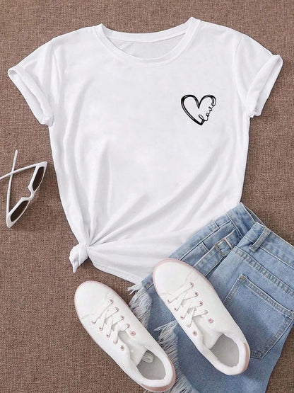 Love Heart Printed Trend,  Womens,Fashion Clothing,  Graphic T-shirts , Female Short Sleeve,Casual Tee