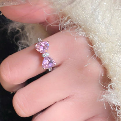 Newly  Arrived Romantic,  Lovely Pink Bowknot Design  for Females.  Exquisite Jewelry Ring with Micro Bow Tie,  'Zircon' for Party and Dating