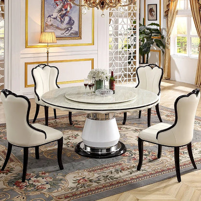 Marble, round dining table and chair combination, black and white simple, modern,  light luxury dining table with turntable