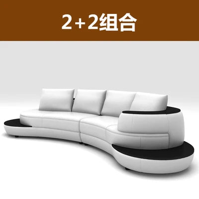 Luxury Modern Curved Genuine Leather Sofa Sectional Couch.   White and Black Design Living Room,  Contemporary Home Decoration