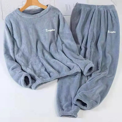 Leisure  with Autumn/Winter Women's Warm Velvet Pajamas with ,Loose Round Neck Elastic Top, Warm Wool Elastic Waist and Tight Leg Pants Set