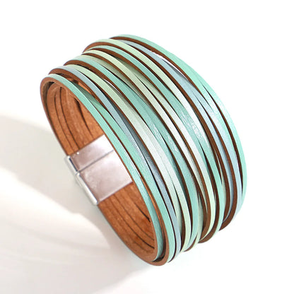 Trendy Colorful Leather Bracelet for Women /Men.   Boho Multilayer Slim Strips Wrap Wide Bangle Bracelets. Jewelry Gifts