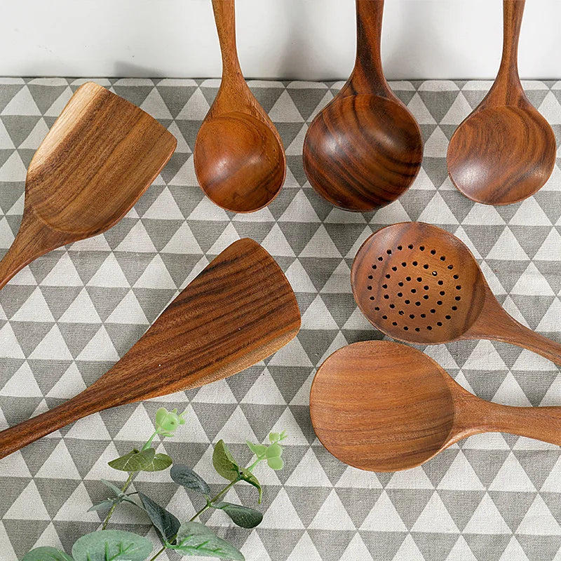 1-10 PC Wooden Cooking Spoons,  Smooth Teak Wooden Utensils,  Non-Stick Wooden Cooking Utensils –