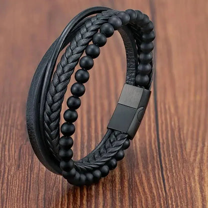 Braid Rope Bracelet For Men.   Stainless Steel, Magnetic Buckle,   Genuine Leather Bracelets & Bangles Male /Female Jewelry