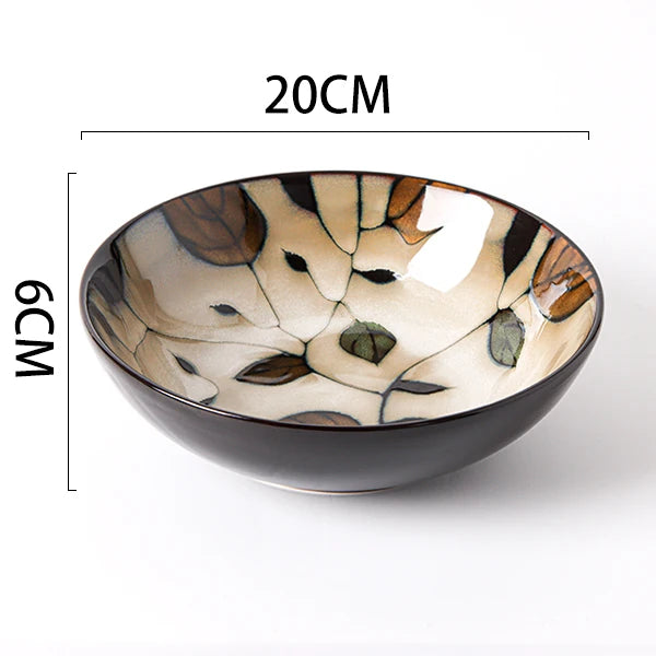 Japanese rural ceramic tableware Vine leaf soup bowl Lamian Noodles bowls Hot vegetable bowls Cover and pour rice bowl bowl set