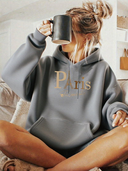 Women's autumn and winter loose casual comfortable letter printed,  thick, long sleeved,  round neck hoodie pullover