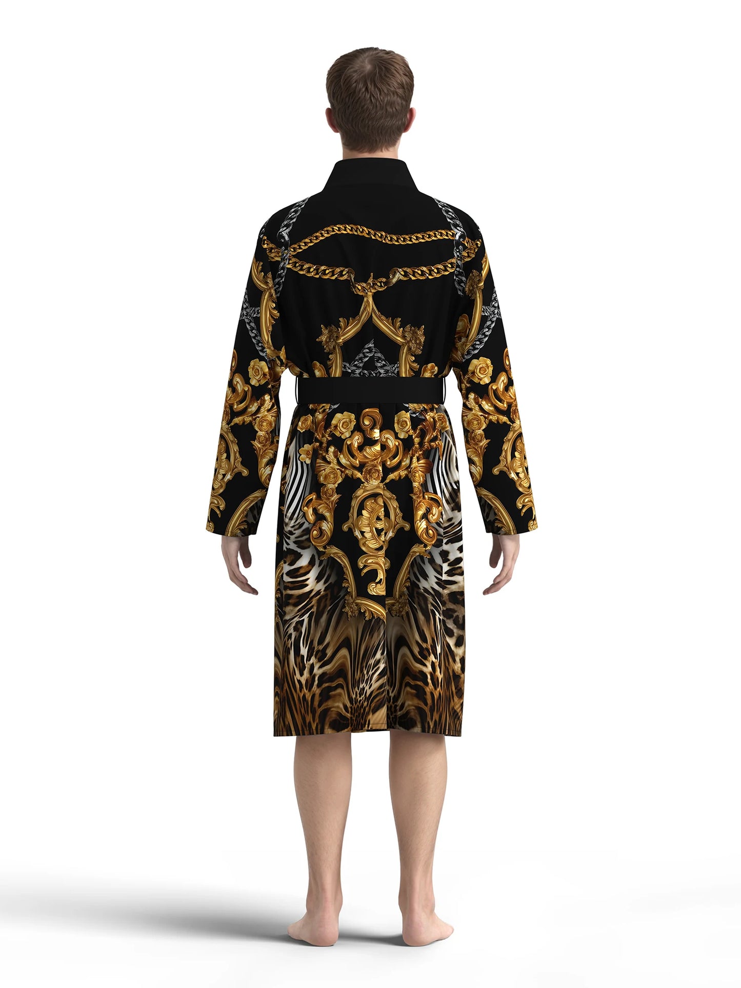 Mens Robe with 3D digital printing of  European aristocratic pattern.   Comfortable,  skin-friendly, long-sleeved thin bathrobe.