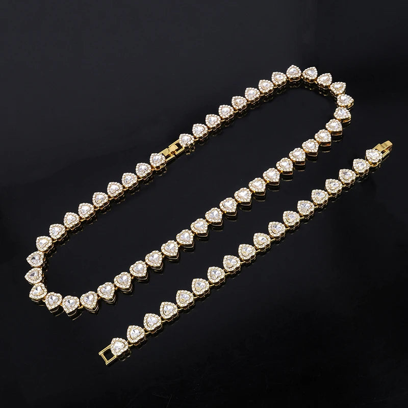 Luxurious Heart Type Rhinestone Hop Tennis Chain Bracelet And Necklace For MOTHERS DAY  and other Occasions