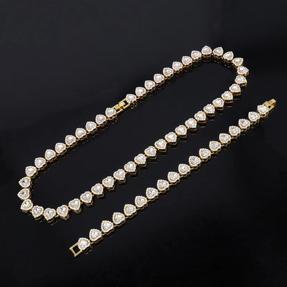 Luxurious Heart Type Rhinestone Hop Tennis Chain Bracelet And Necklace For MOTHERS DAY  and other Occasions