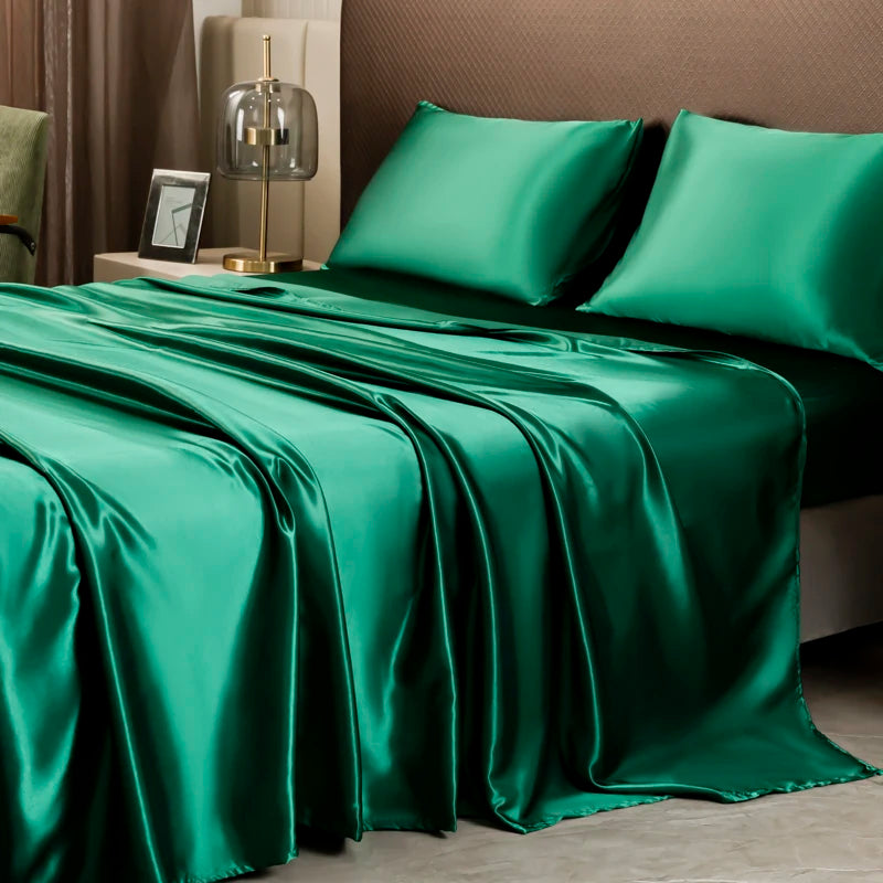 Solid Color Satin Sheets  and Pillowcase Set，Luxurious Bedding Ensemble with a Silky Sheen，Twin/Full/Queen/King Size