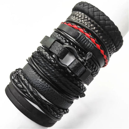 10 Pcs/set Black Wrap Woven, Handmade Mens  Bracelets. Male / Female Leather Bracelets.