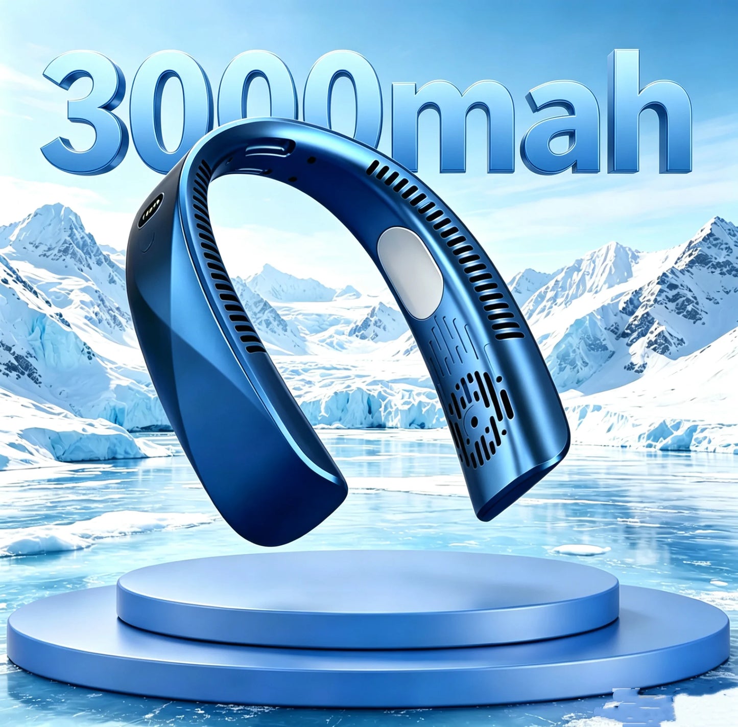 8000mAh USB Hanging Neck Fan Portable, Bladeless,  Mini Rechargeable Mute LED Digital Display, Electric Air Cooler.  Low stock on 1 blue style.  Others have good numbers in stock