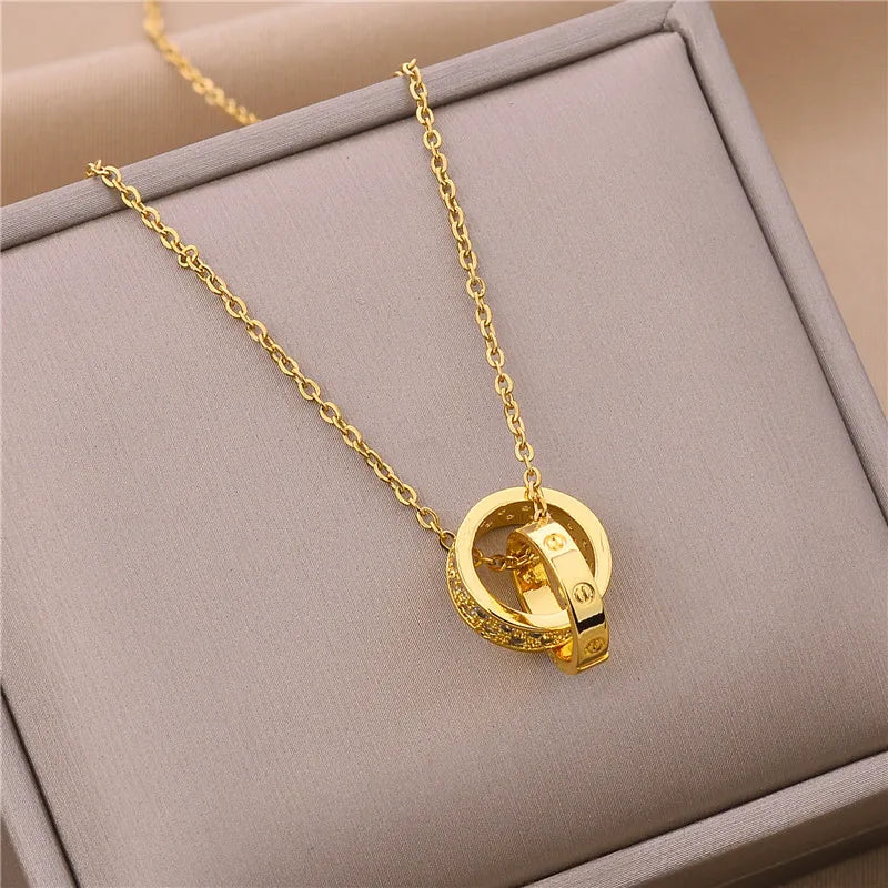 New In Light Luxury Zircon Crystal Stainless Steel Necklaces For Women. Sweet Female Clavicle Chain Jewelry.  Nice for everyday wear. Maybe nice for MOTHER/DAUGHTER Gift
