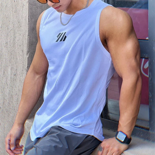 Summer Gym sleeveless T-shirt,  High Quality mesh Shirt, Mens  Tank Tops,  running,  fitness Sports