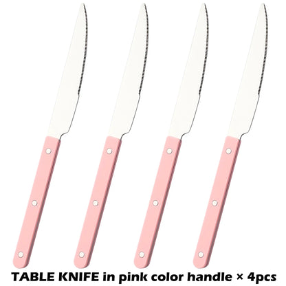 Fashionable Design Top Mirror Polishing Cutlery Sets of Stainless Steel 18/8(304) ABS Handle With Rivets Silverware Set For Kitchen and everday  serving