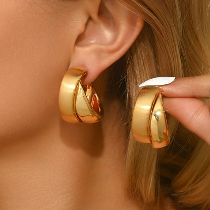 Stainless Steel Gold Color Circle Hoop Earrings for Women Simple Cubic Zircon Double Ring Earring Cartilage Piercing Jewelry