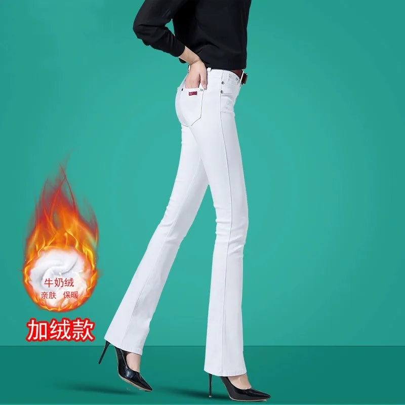 2026 Women's Autumn and Winter New High Waist Micro Jeans with Velvet Slimming Features.   Large Sizes, Multi Color Casual Pants. Don't  wait too long!!!
