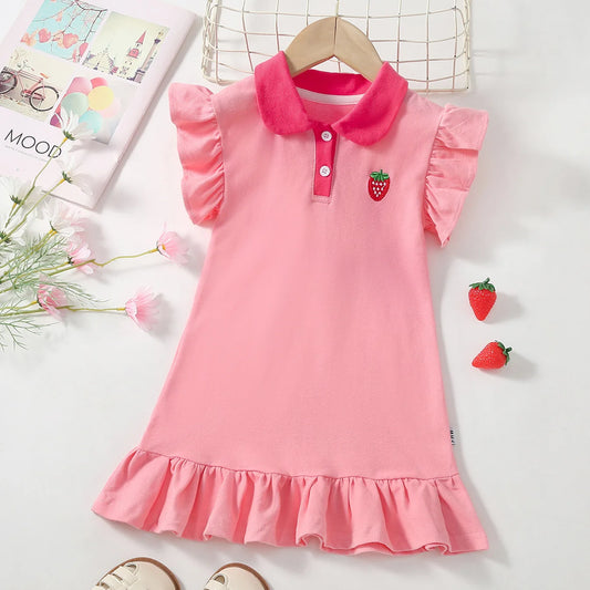 dress for little girls in  summer time,  embroidery  ruffle hem princess dress