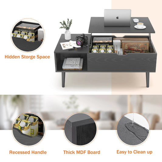JHK Lift Top Coffee Tables For Living Room 39.37"x19.7" /Desk Tea Wood Dining Tables with Adjustable Storage Shelf,  Easy Lift Or Lower