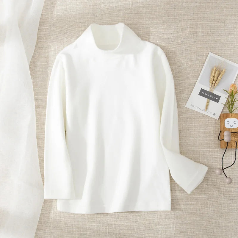 Children's Clothing,  Boys / Girls Winter Thermal T-shirts, Turtleneck,  Solid,  Long Sleeve,  Soft Warm Fleece,