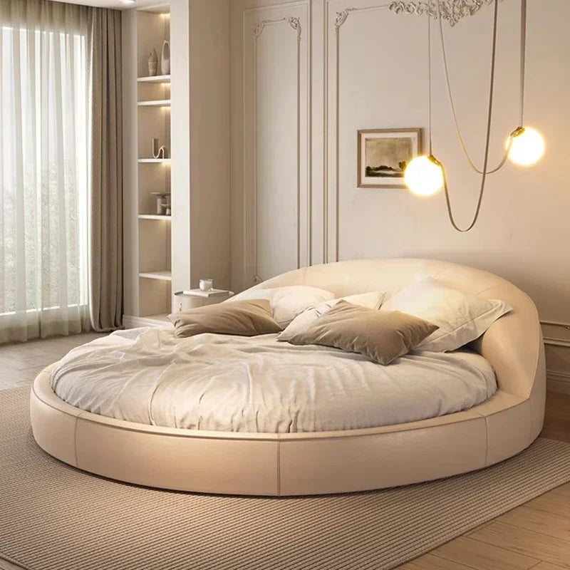 Italian Minimalist Aesthetics,  Round Bed, Light Luxury, Cream Wind Princess Bed,  Wedding Bedroom, Sleeping Home Furniture