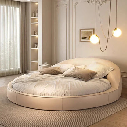 Italian Minimalist Aesthetics,  Round Bed, Light Luxury, Cream Wind Princess Bed,  Wedding Bedroom, Sleeping Home Furniture