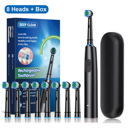 Electric Toothbrush with Rotar Motion, Rechargeable Electric Toothbrush for Adults,  Rotating Electric Toothbrushes with 8 Soft Brush Heads