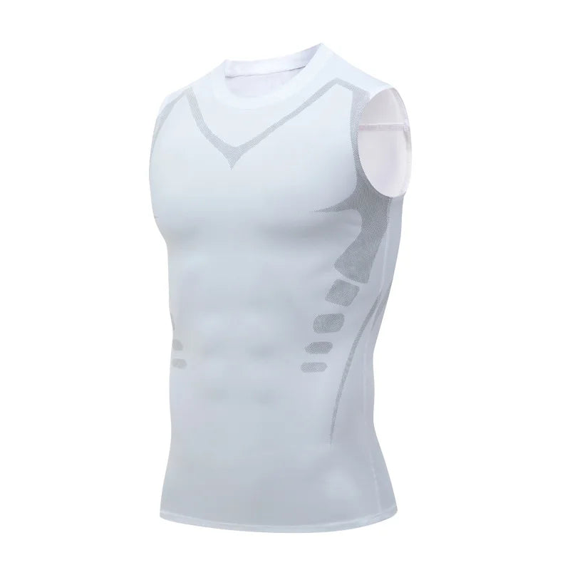 Summer Men Shapewear,  Ionic Shaping Vest,  Sleeveless Shirt  with Tight Compression.   Shirts,  Tank Top , Body Shaper, Breathable,  Ice Silk Vest.  ONLY Available colors/sizes are BLACK in Small, GREY IN XXL and XXXL. Check