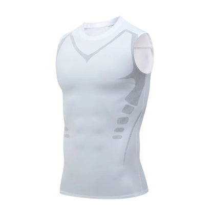 Summer Men Shapewear,  Ionic Shaping Vest,  Sleeveless Shirt  with Tight Compression.   Shirts,  Tank Top , Body Shaper, Breathable,  Ice Silk Vest.  ONLY Available colors/sizes are BLACK in Small, GREY IN XXL and XXXL. Check