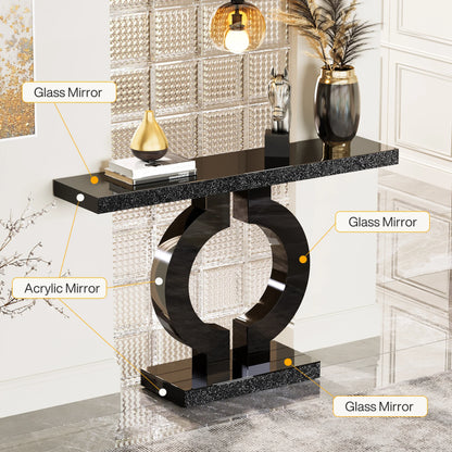 43-Inch Modern Mirrored Console Table,, Glass Sofa Table with Mirror Finish, Entryway Table with O-Shaped Base, Rectangular in Shape