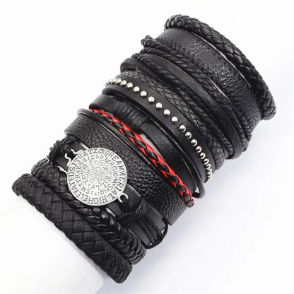 10 Pcs/set Black Wrap Woven, Handmade Mens  Bracelets. Male / Female Leather Bracelets.