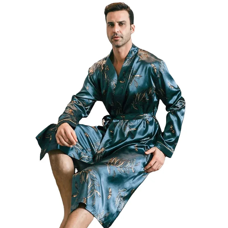 Men's spring and autumn silk,  thin,  style-oversized pajamas,  long sleeved bathrobes,  ice silk bathrobes,  clothing  forsummer