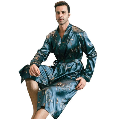 Men's spring and autumn silk,  thin,  style-oversized pajamas,  long sleeved bathrobes,  ice silk bathrobes,  clothing  forsummer