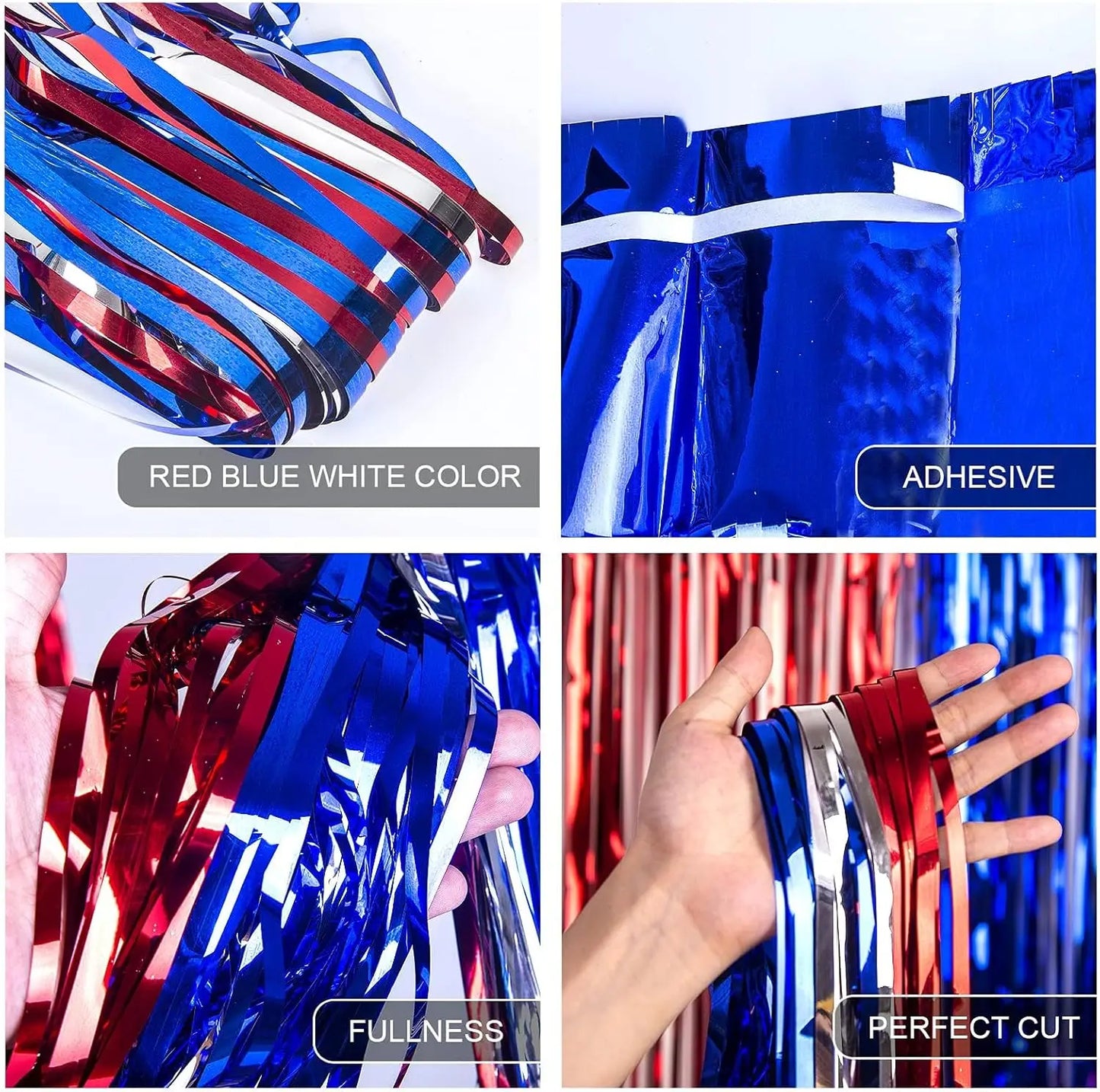 Patriotic  Decorations, Red White and Blue  Streamers, Foil Fringe Curtains Photo booth Props,  Party Backdrop.  Different lengths offered