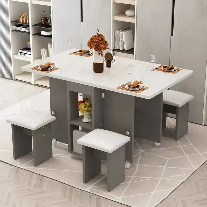 The household folding dining table is mobile and extensive and the is multi-functional