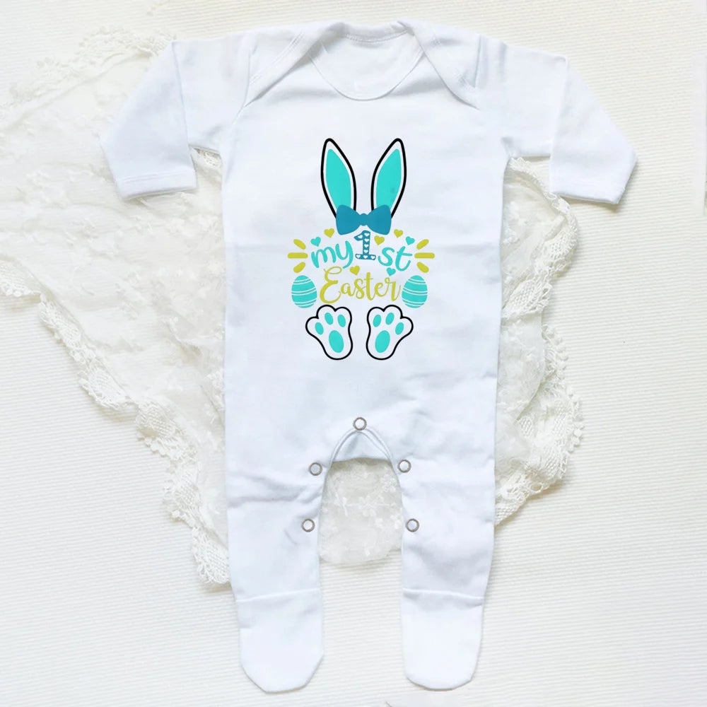 'My First Easter Bunny' Printed Baby, Babygrow Sleepsuit, Bodysuit  for Newborn, Coming Home Hospital Outfit, Infant Easter Party Romper