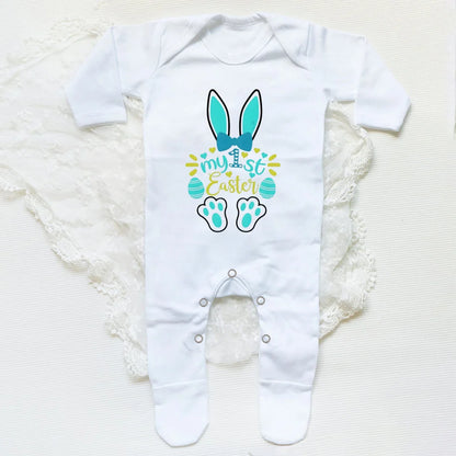 'My First Easter Bunny' Printed Baby, Babygrow Sleepsuit, Bodysuit  for Newborn, Coming Home Hospital Outfit, Infant Easter Party Romper