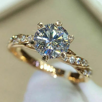 Classic 6 Claw Cubic Zirconia Ring for Women.  Luxury Gold Color  FOR Wedding Engagement Bands, MOTHERS DAY, ANY 
SPECIAL GIFTING OCCASION,  Eternity Ladys Jewelry.