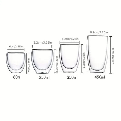 80/250/450ml Double-Wall Insulated Clear Glass Espresso Cups.  Perfect for Tea, Coffee, Latte, Cafe, Milk, Restaurant Use