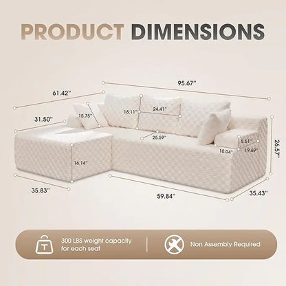 Modular L-Shaped 3-Seat Sectional | Memory Foam with Deep Seating with Storage Module| Living Room Sofa