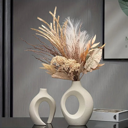 Hollow Nordic Modern  Vase Set of 2 for Modern Home Decor,Plastic imitation ceramic Hollow Flower Vases for Living Room