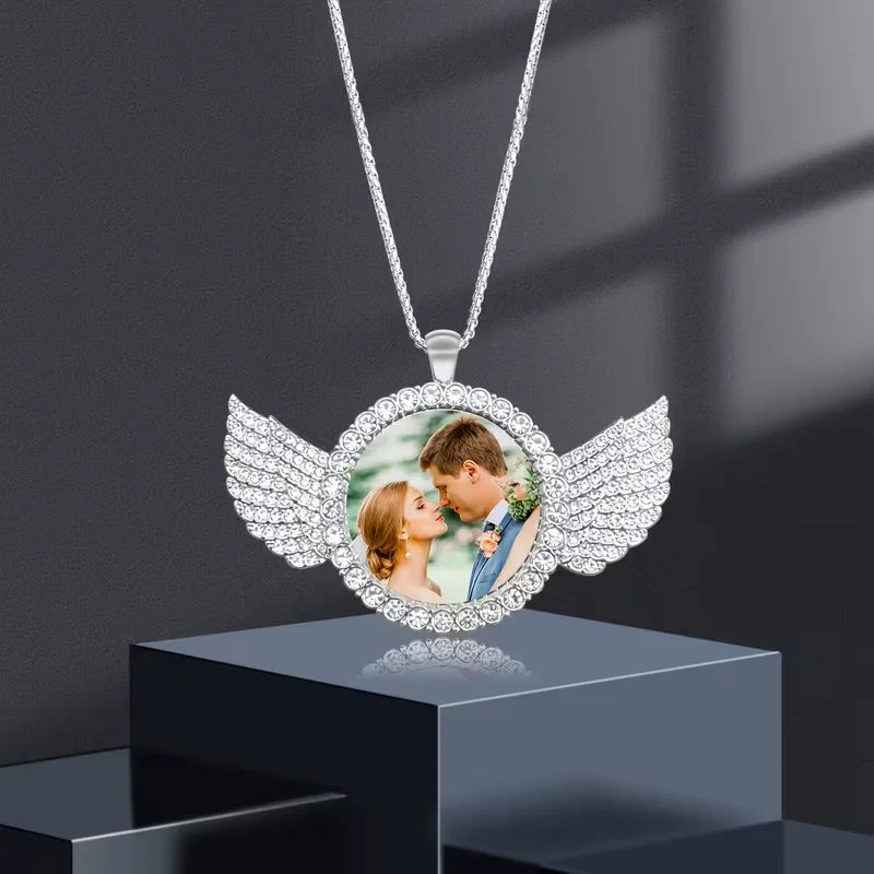 Personalised custom image wing necklace, commemorative gift, suitable for boyfriend's gift, girlfriend's gift, Father's Day gift